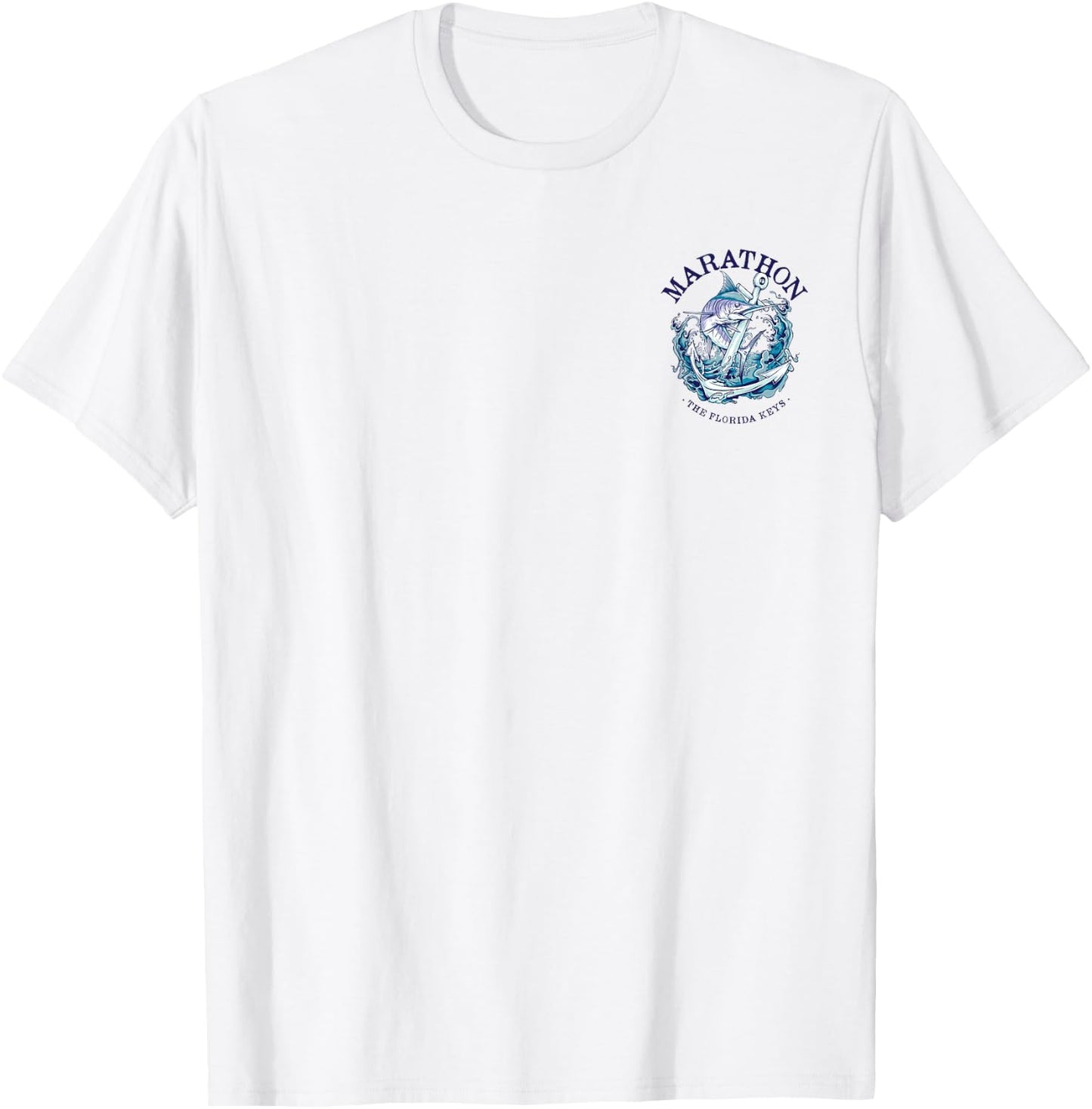 Left Chest and Back Print Marlin Marathon Florida Keys T-Shirt - T-Shirt | White