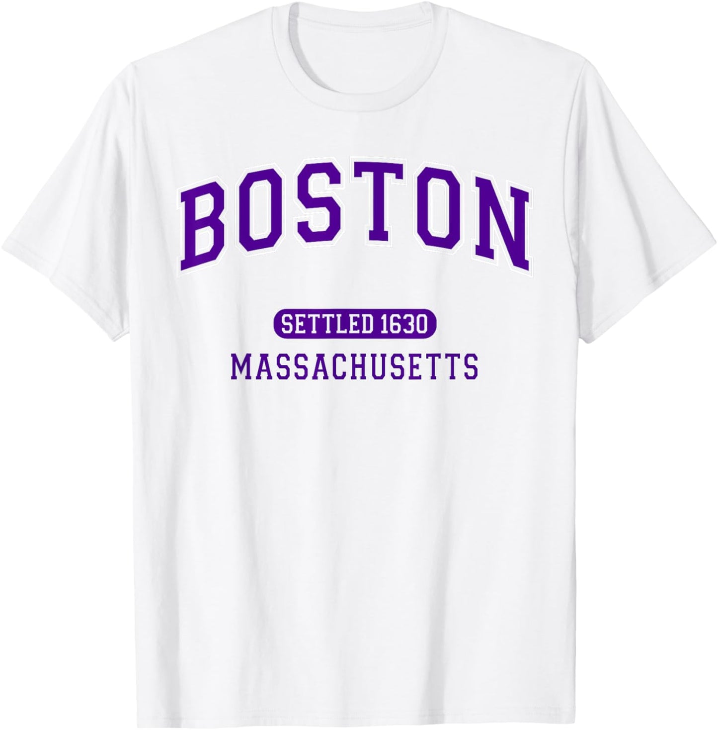 Boston Massachusetts Settled 1630 Vintage Sports Purple T-Shirt - T-Shirt | White