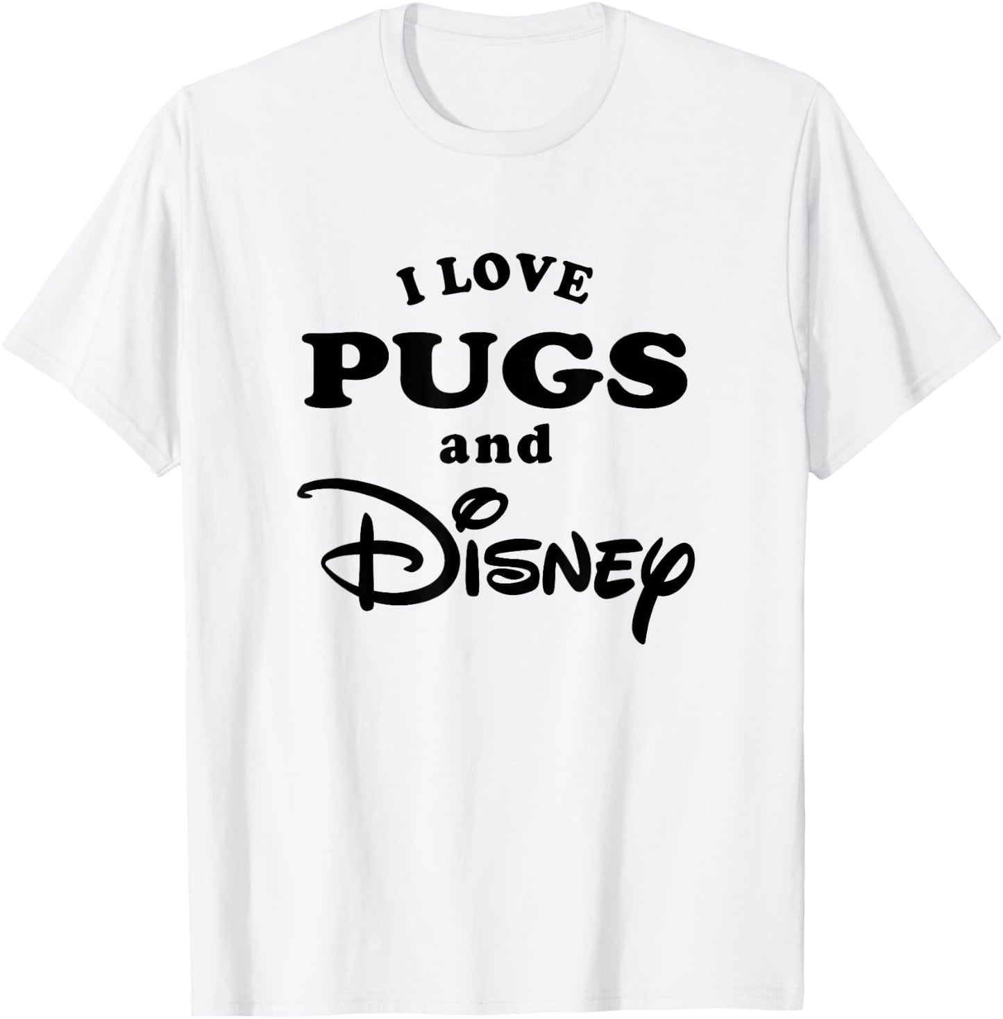 Disney I Love Pugs And Disney Bold Text Big Chest Logo T-Shirt - T-Shirt | White