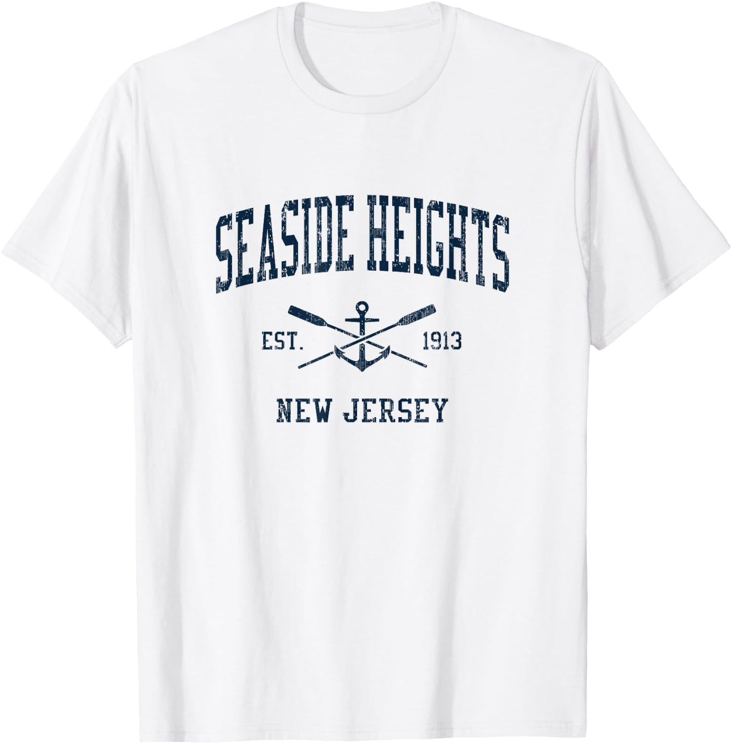 Seaside Heights NJ Vintage Navy Crossed Oars & Boat Anchor T-Shirt - T-Shirt | White