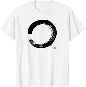 Zen Enso Circle Hand-brushed Japanese Zen Enso Calligraphy T-Shirt - T-Shirt | White