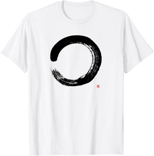 Zen Enso Circle Hand-brushed Japanese Zen Enso Calligraphy T-Shirt - T-Shirt | White