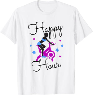 Funny Spin Class Happy Hour Indoor Cycling Spinning T-Shirt - T-Shirt | White