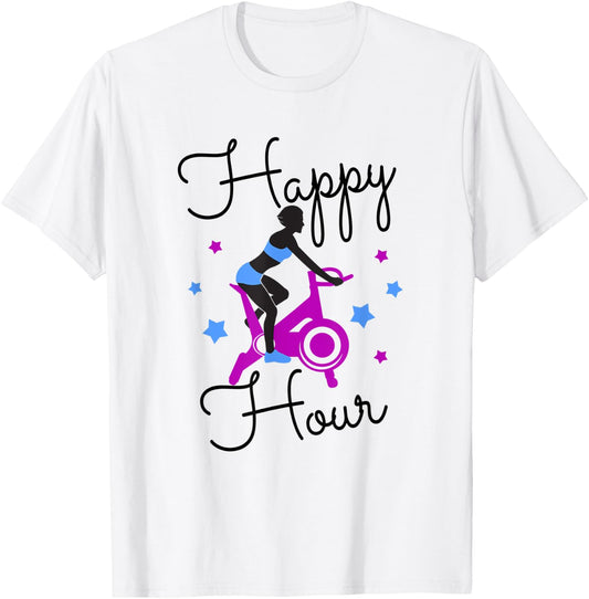 Funny Spin Class Happy Hour Indoor Cycling Spinning T-Shirt - T-Shirt | White
