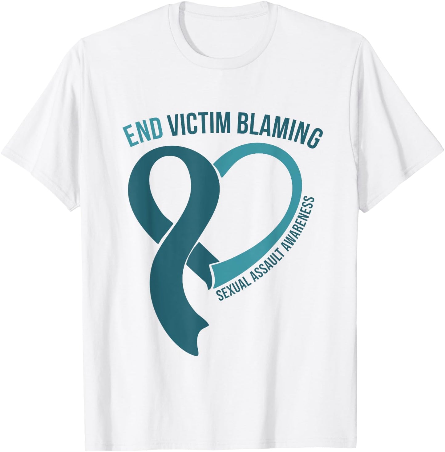 End Victim Blaming April Sexual Assault Awareness Teal Heart T-Shirt - T-Shirt | White