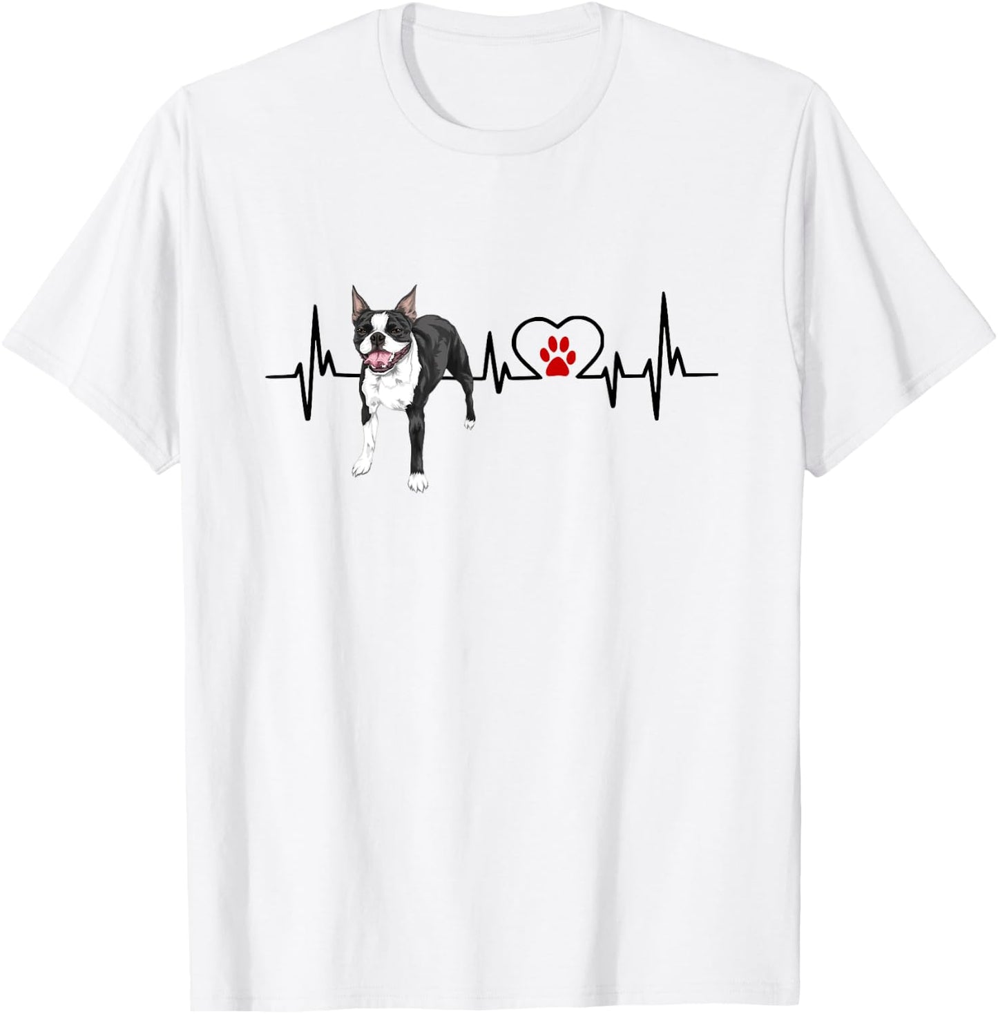 Boston Terrier EKG Heartbeat Heart Line Dog Lovers T-Shirt - T-Shirt | White