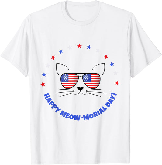 Funny Memorial Day Cat MEOWMorial Day T-Shirt - T-Shirt | White