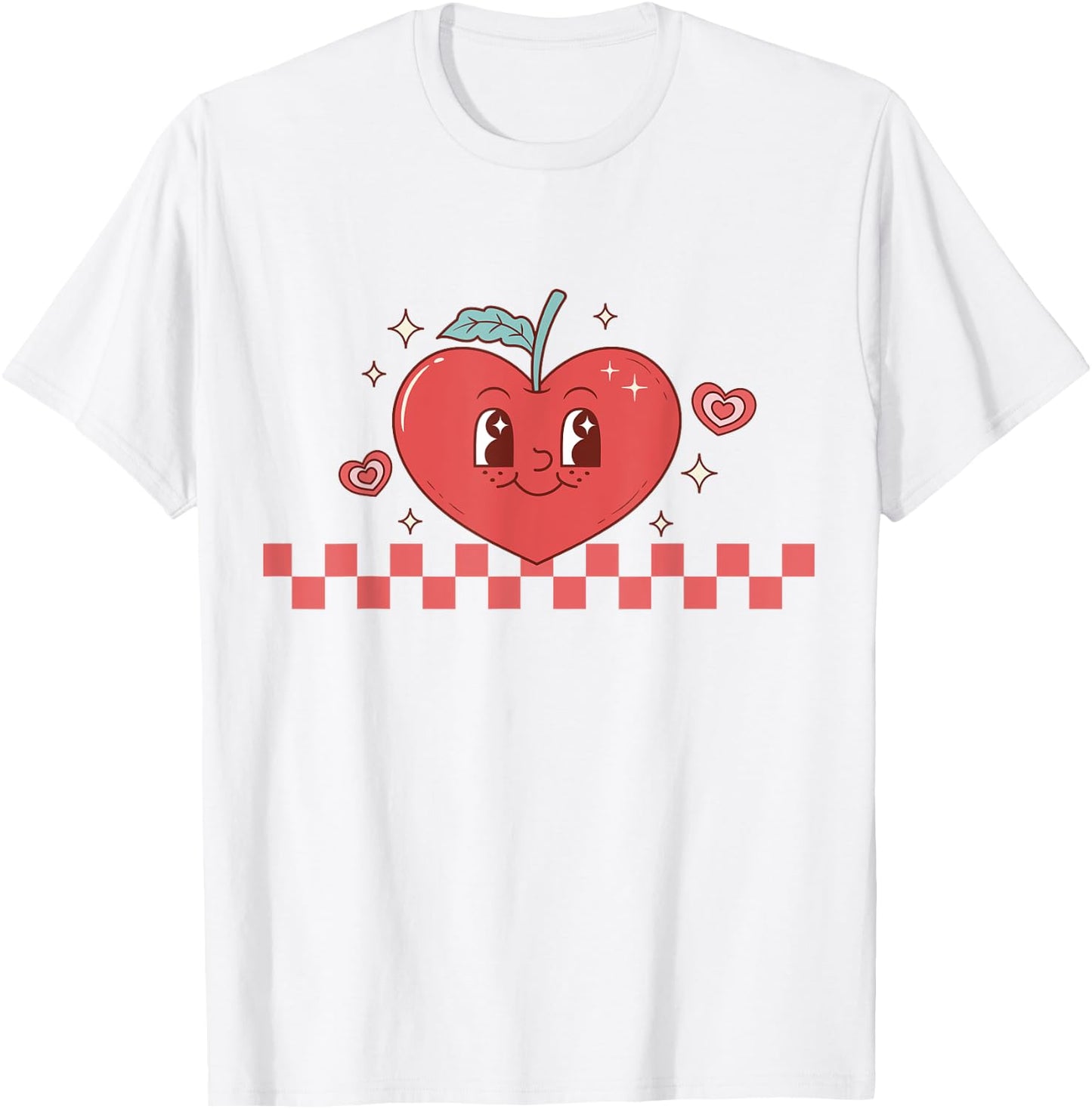 Cute Retro Checkered Apple with Face Teacher Heart Trendy Women Kids T-Shirt - T-Shirt | White