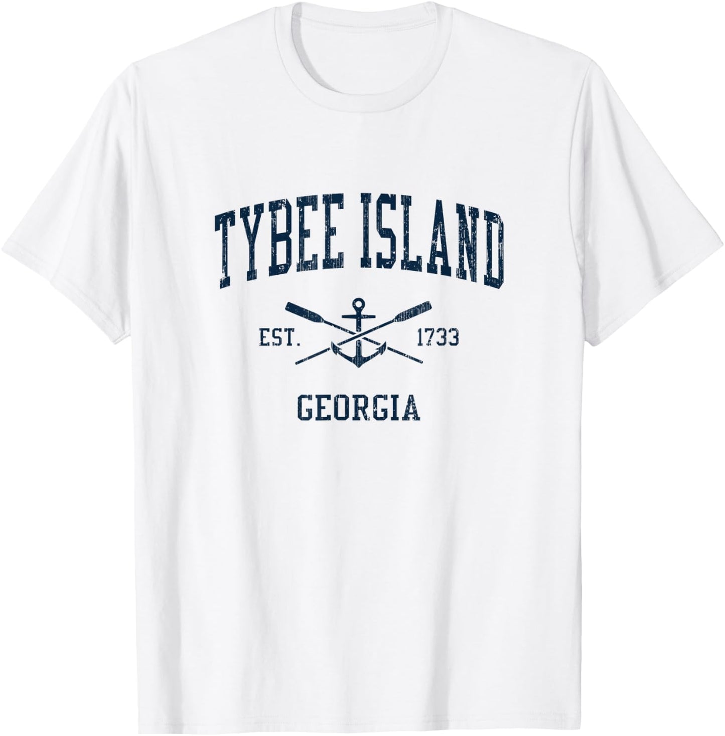 Tybee Island GA Vintage Navy Crossed Oars & Boat Anchor T-Shirt - T-Shirt | White