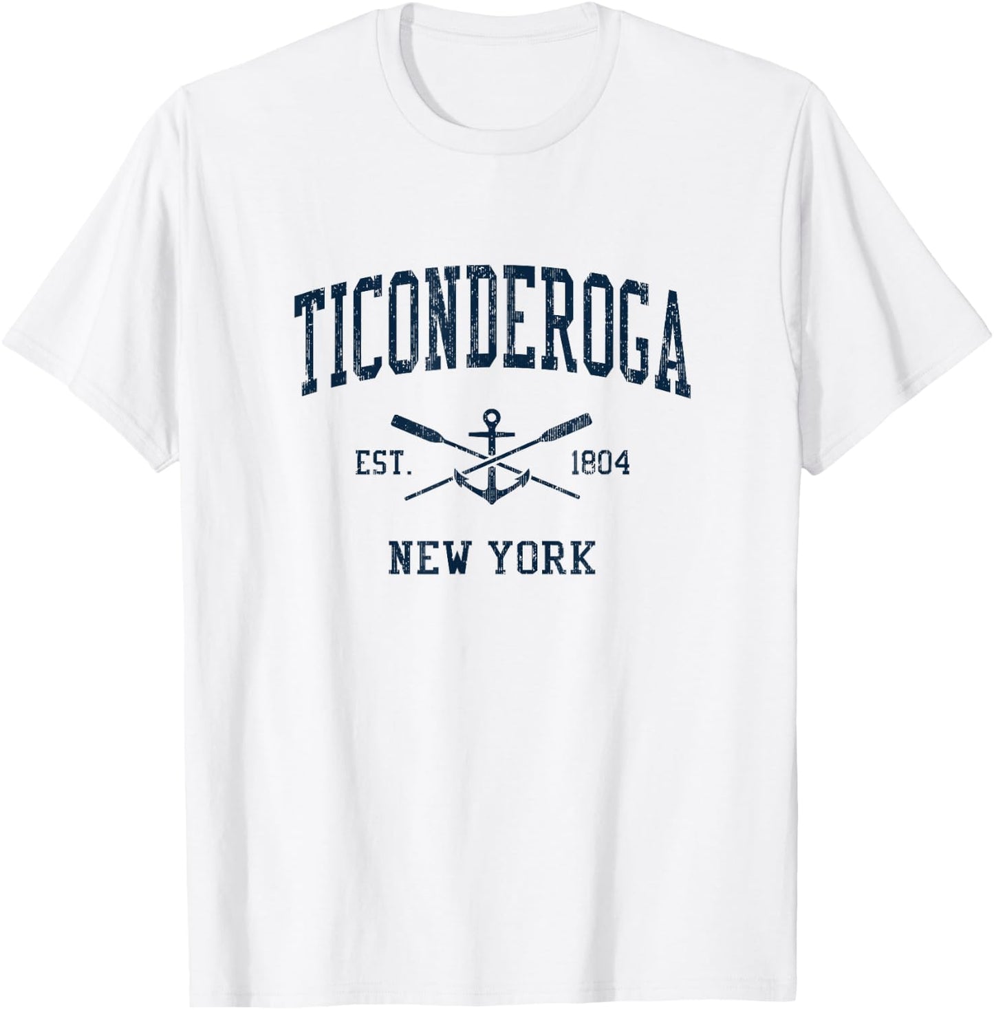 Ticonderoga NY Vintage Navy Crossed Oars & Boat Anchor T-Shirt - T-Shirt | White