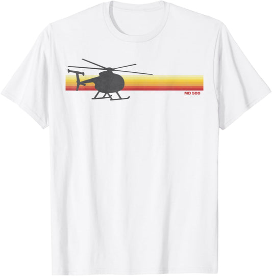 MD 500 Vintage Helicopter Pilot Silhouette Sunset Hughes 500 T-Shirt - T-Shirt | White