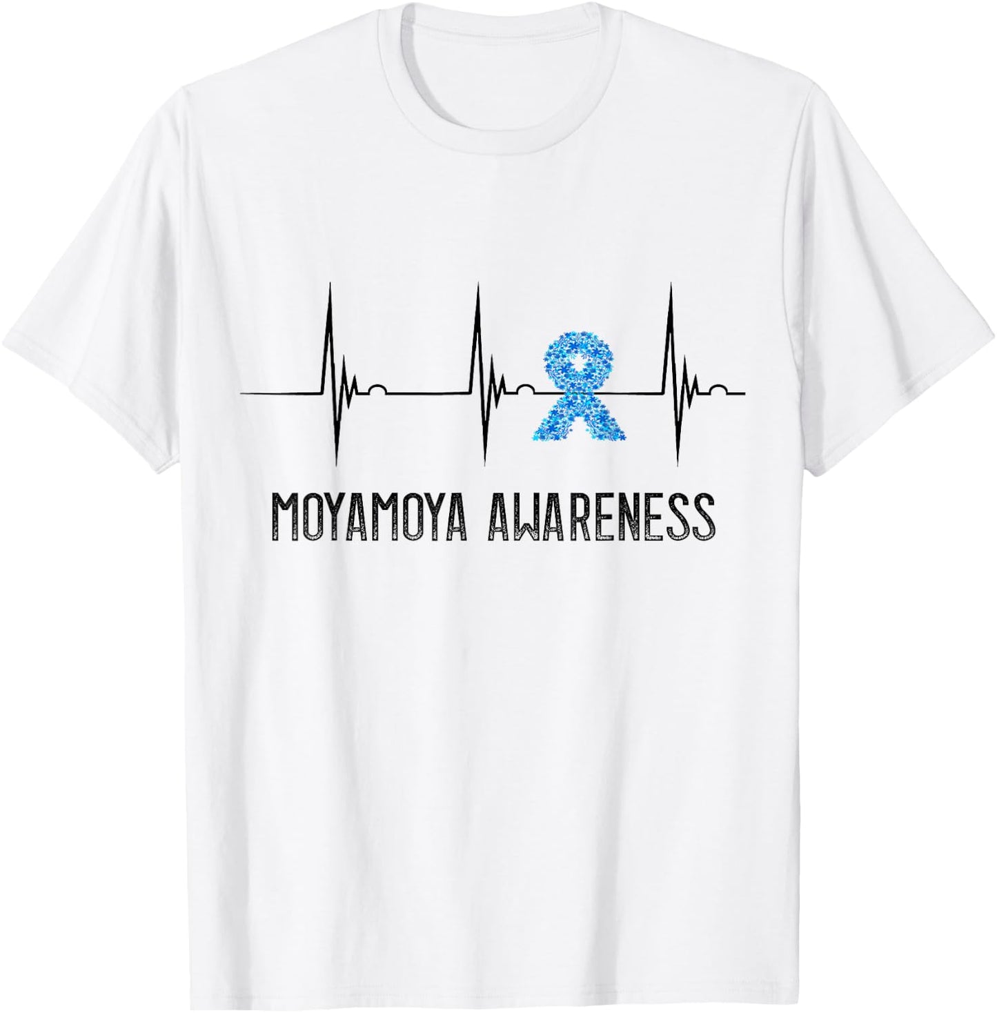 Moyamoya Disease Awareness Heartbeat EKG Pulse Blue Ribbon T-Shirt - T-Shirt | White