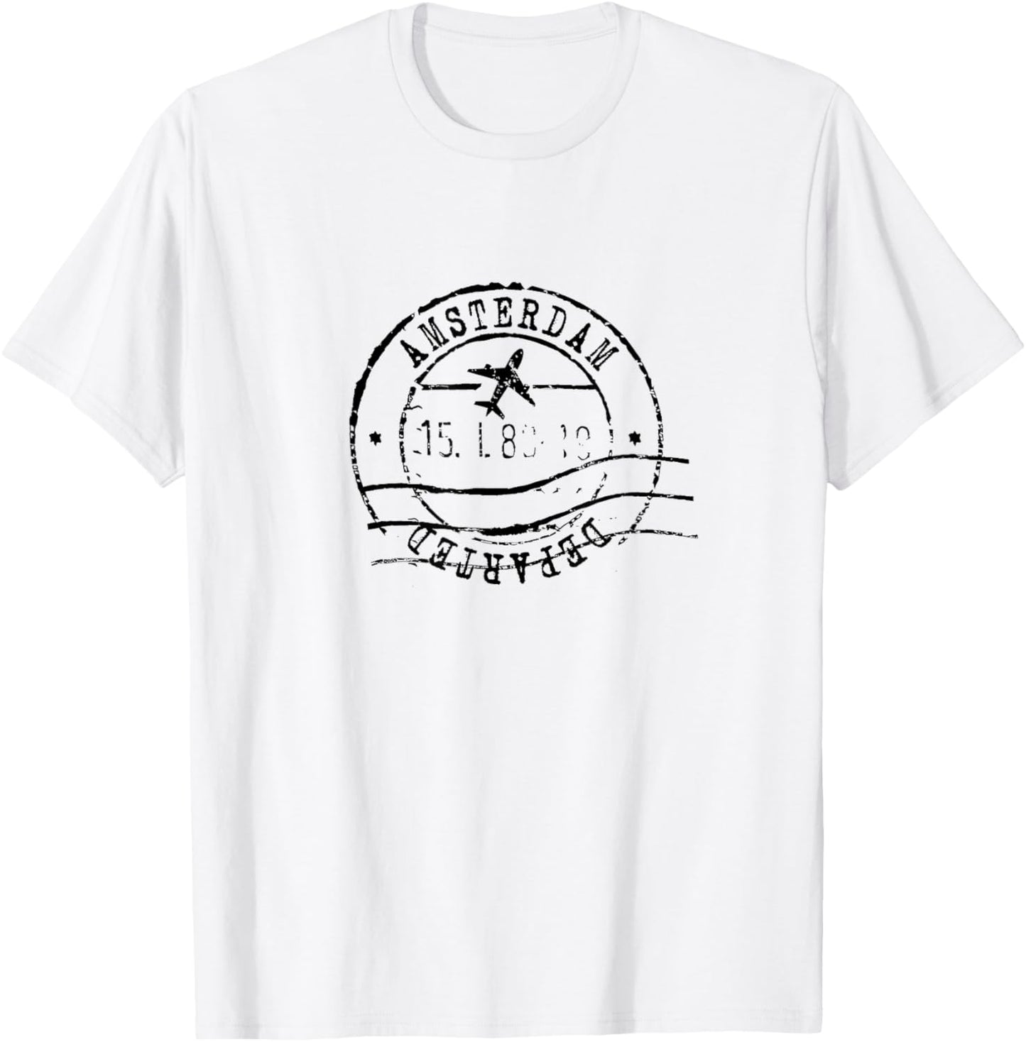 Amsterdam Netherlands Travel Vintage Passport Stamp T-Shirt - T-Shirt | White