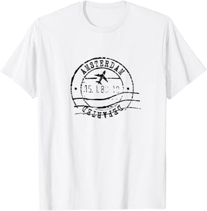 Amsterdam Netherlands Travel Vintage Passport Stamp T-Shirt - T-Shirt | White