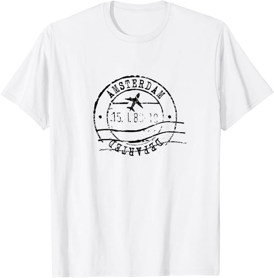 Amsterdam Netherlands Travel Vintage Passport Stamp T-Shirt - T-Shirt | White