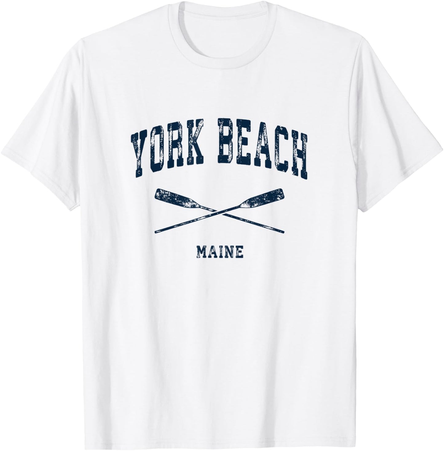 York Beach Maine Vintage Nautical Crossed Oars Navy Men Women Kids T-Shirt - T-Shirt | White