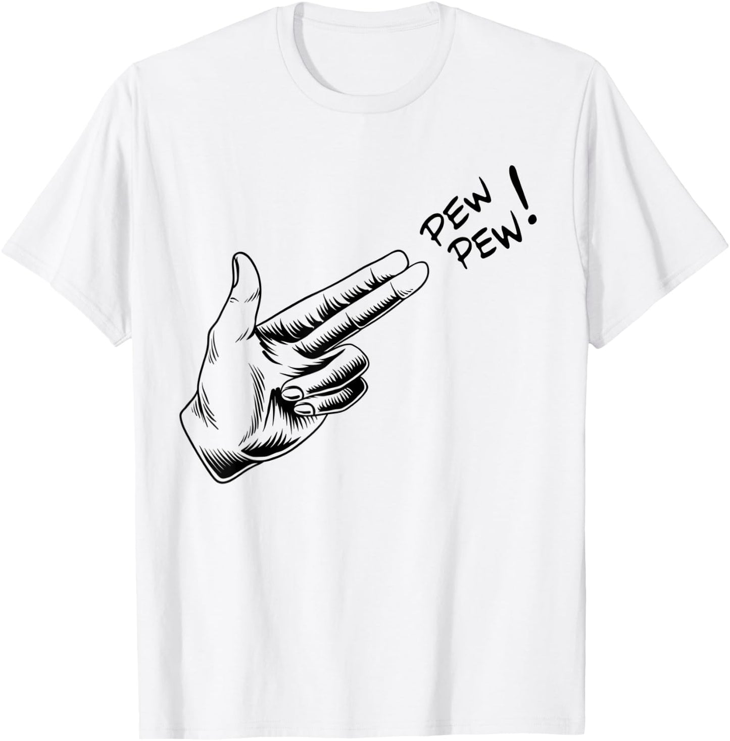 Hand Hands Pew Gun Line Art Scatch Lined Halloween Costume T-Shirt - T-Shirt | White