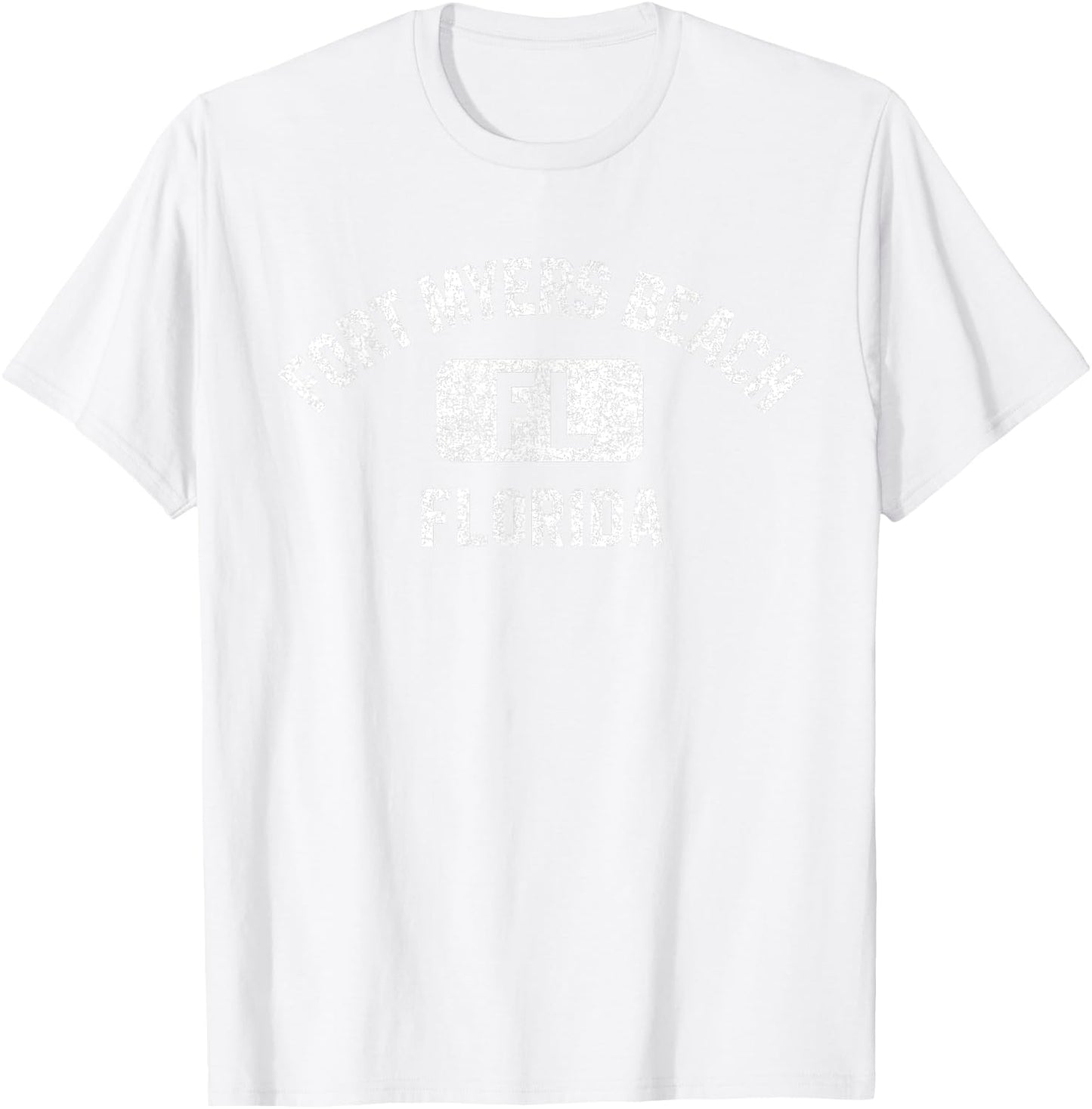 Fort Myers Beach FL Gym Style Pink w Distressed White Print Women Kids T-Shirt - T-Shirt | White