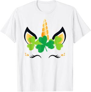 St Patricks Day Unicorn Shirt Girls Outfit Lucky Shamrock T-Shirt - T-Shirt | White