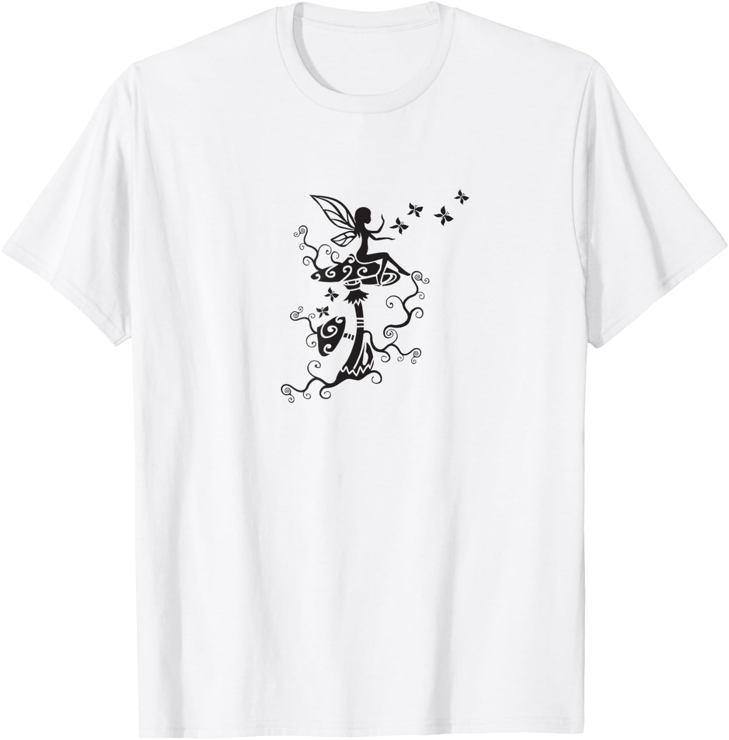 Fairy butterflies mushrooms elf magic Wicca nature mythology T-Shirt - T-Shirt | White