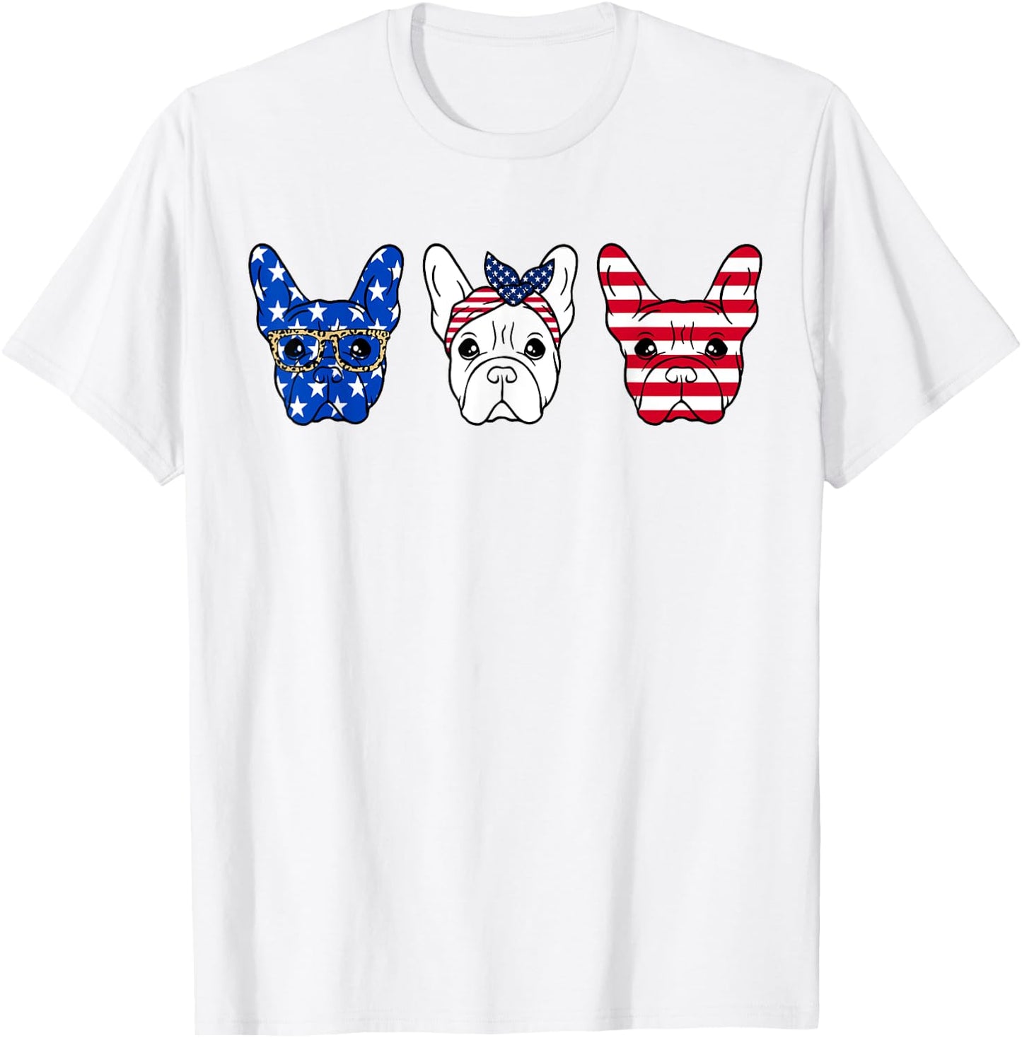 French Bulldog American Flag Patriotic Frenchie Bulldog T-Shirt - T-Shirt | White