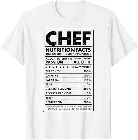 Chef Nutrition Facts Funny Cook Men Women Vintage Cooking T-Shirt - T-Shirt | White