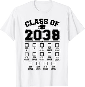 Class of 2038 grow with me checklist pre-k to 12th grade T-Shirt - T-Shirt | White