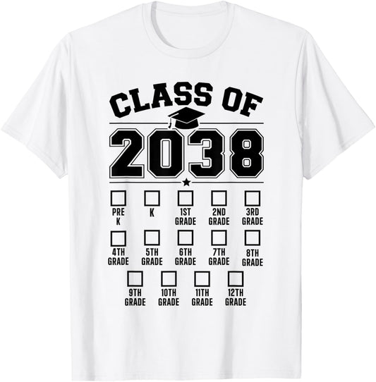 Class of 2038 grow with me checklist pre-k to 12th grade T-Shirt - T-Shirt | White