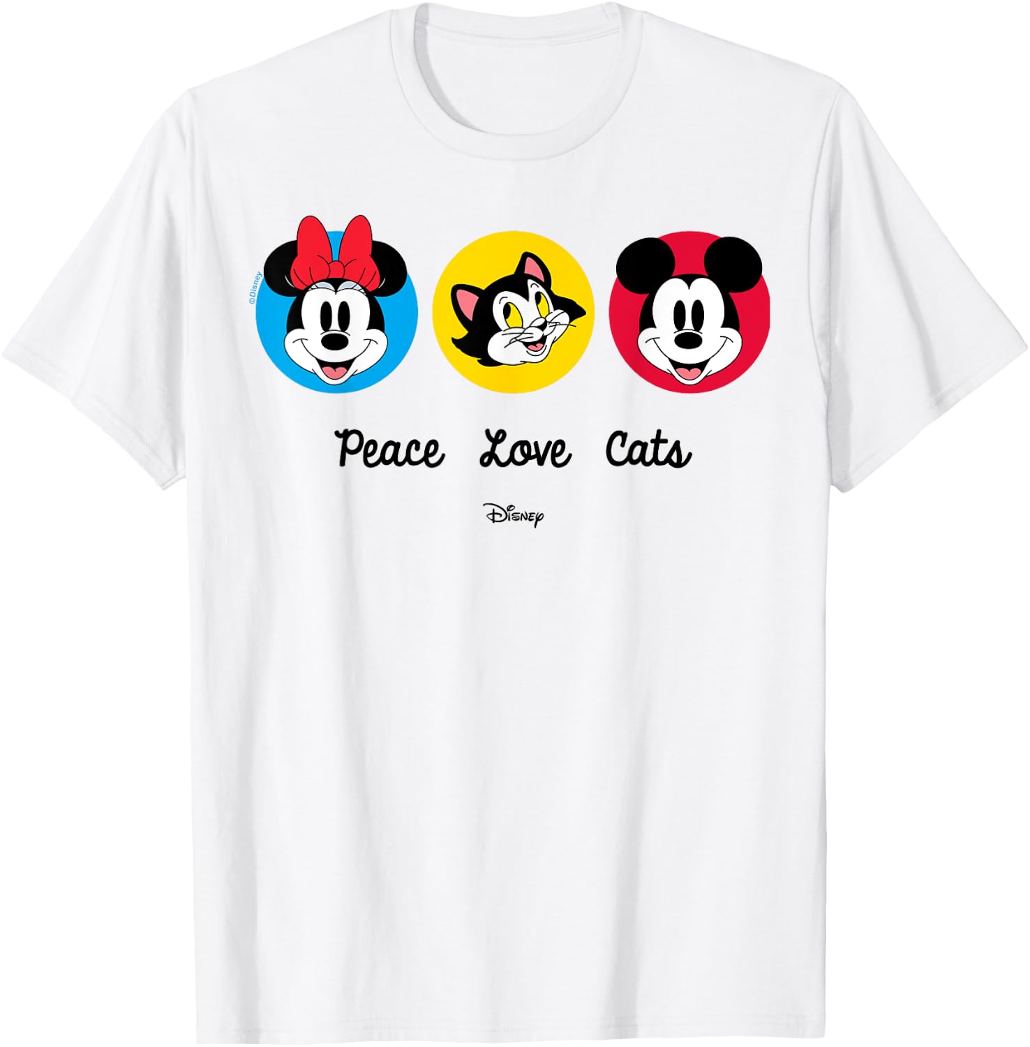 Mickey Mouse Minnie Mouse Figaro Peace Love Cats T-Shirt - T-Shirt | White