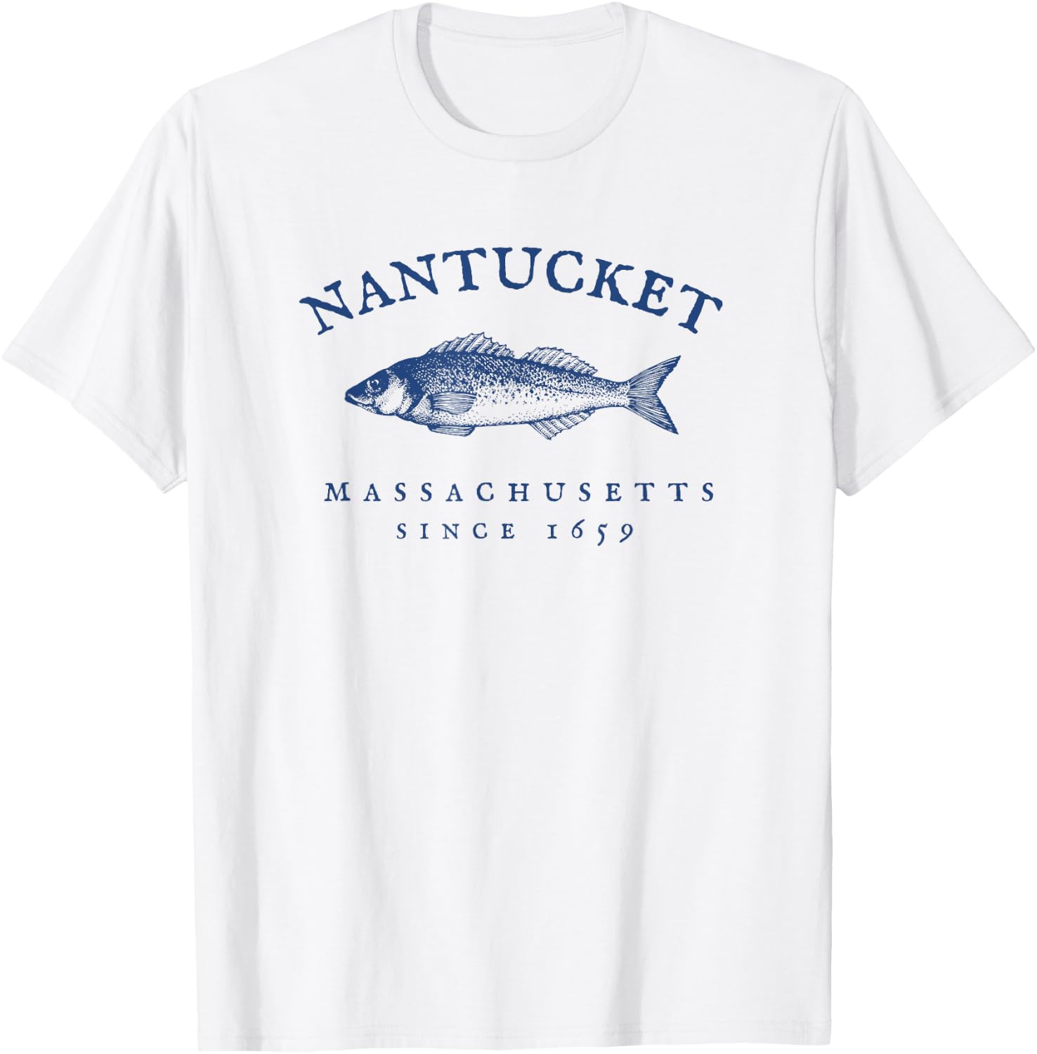 Retro Nantucket Massachusetts Fishing T-Shirt - T-Shirt | White