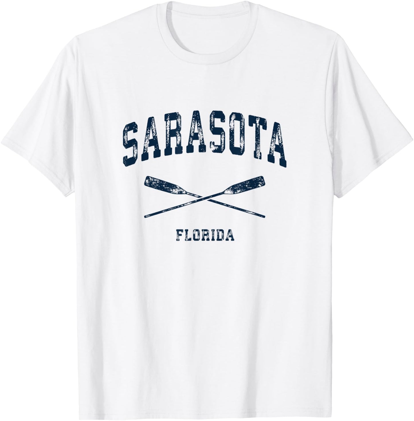 Sarasota Florida Vintage Nautical Crossed Oars Navy T-Shirt - T-Shirt | White