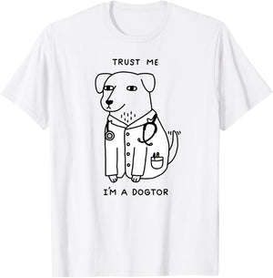 Obinsun -Adult Dog Lovers, Veterinarians Blue Cartoon Dog Doctor T-Shirt - T-Shirt | White