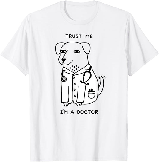 Obinsun -Adult Dog Lovers, Veterinarians Blue Cartoon Dog Doctor T-Shirt - T-Shirt | White