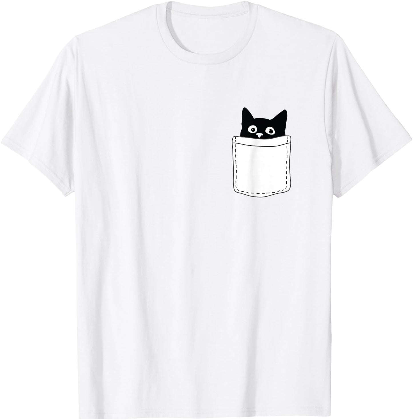 Cute Black Cat Spy Peeking in Pocket for Kitten Lovers T-Shirt - T-Shirt | White