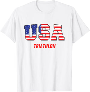 Triathlon USA Go Team Sport Patriotic American Flag T-Shirt - T-Shirt | White