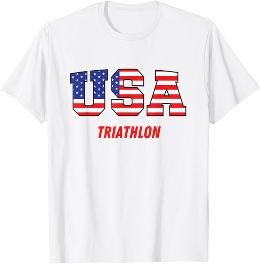 Triathlon USA Go Team Sport Patriotic American Flag T-Shirt - T-Shirt | White