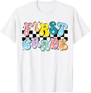 Retro First Grade Teacher 1st Grade Team Group Groovy T-Shirt - T-Shirt | White