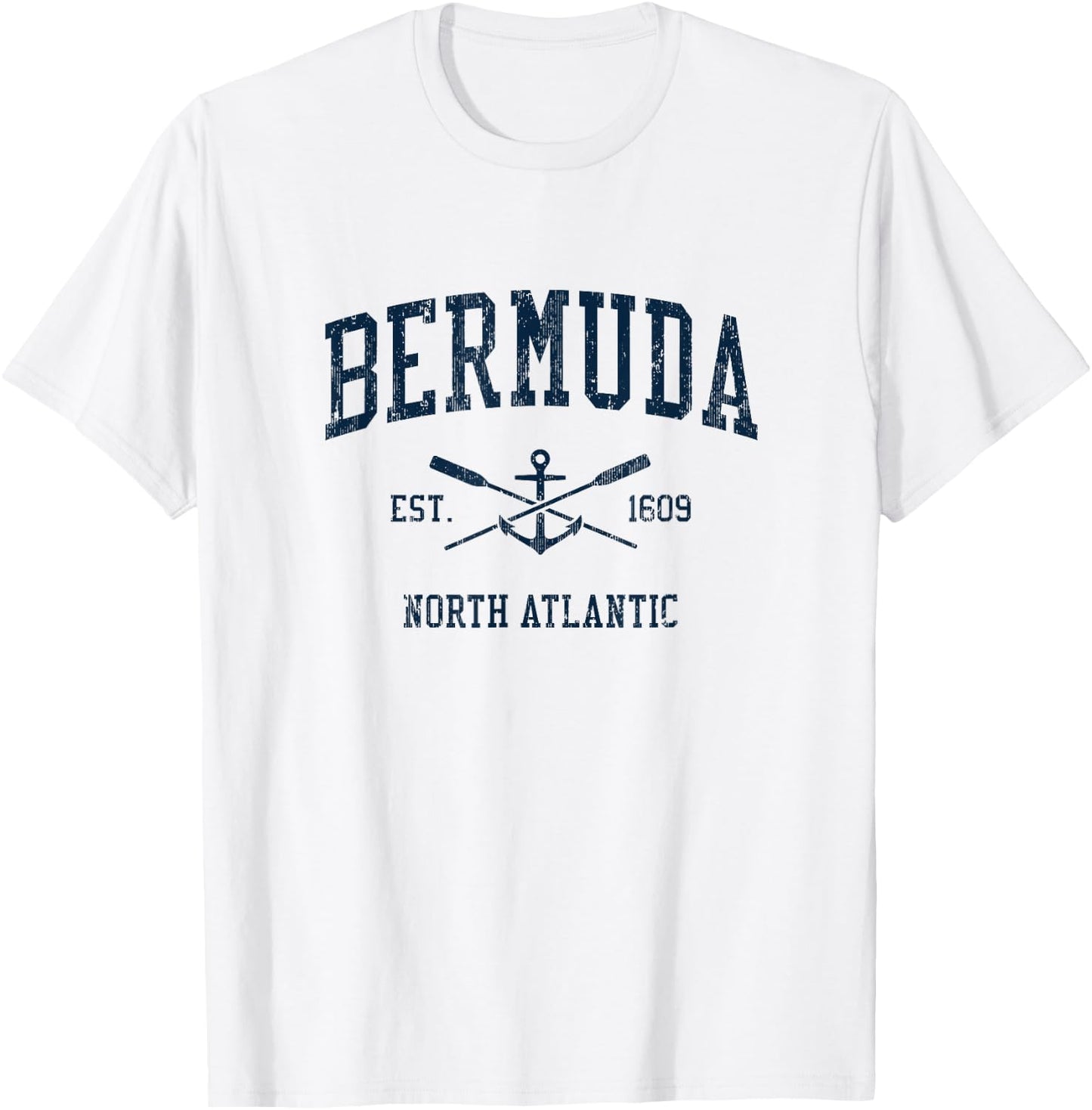 Bermuda Vintage Navy Crossed Oars & Boat Anchor T-Shirt - T-Shirt | White