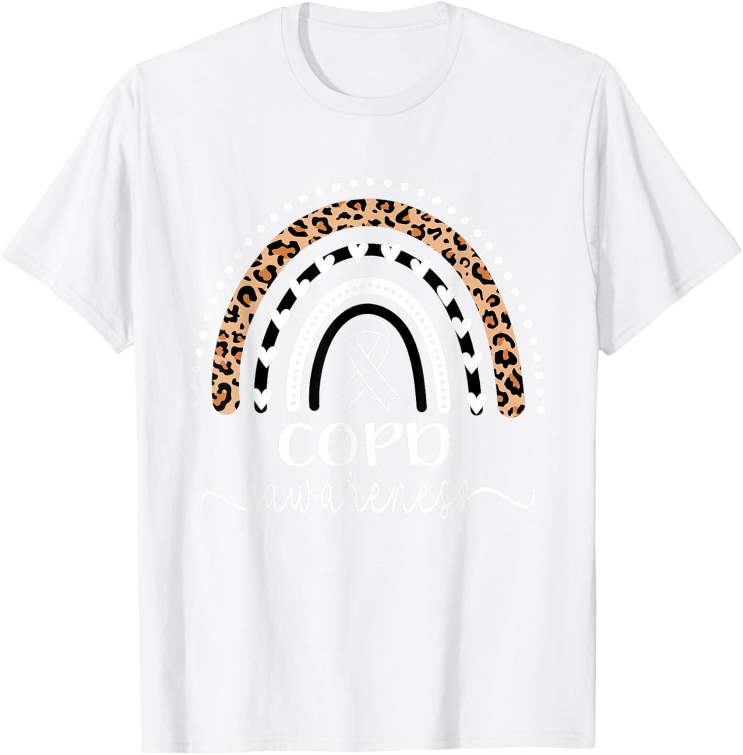 COPD Awareness Wear Orange Leopard Rainbow T-Shirt - T-Shirt | White