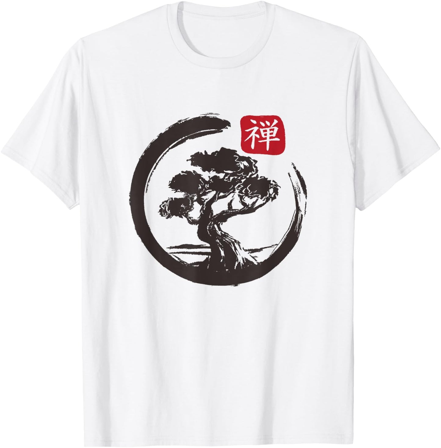 Bonsai Tree In Japanese Zen Buddhist Spiritual nature T-Shirt - T-Shirt | White