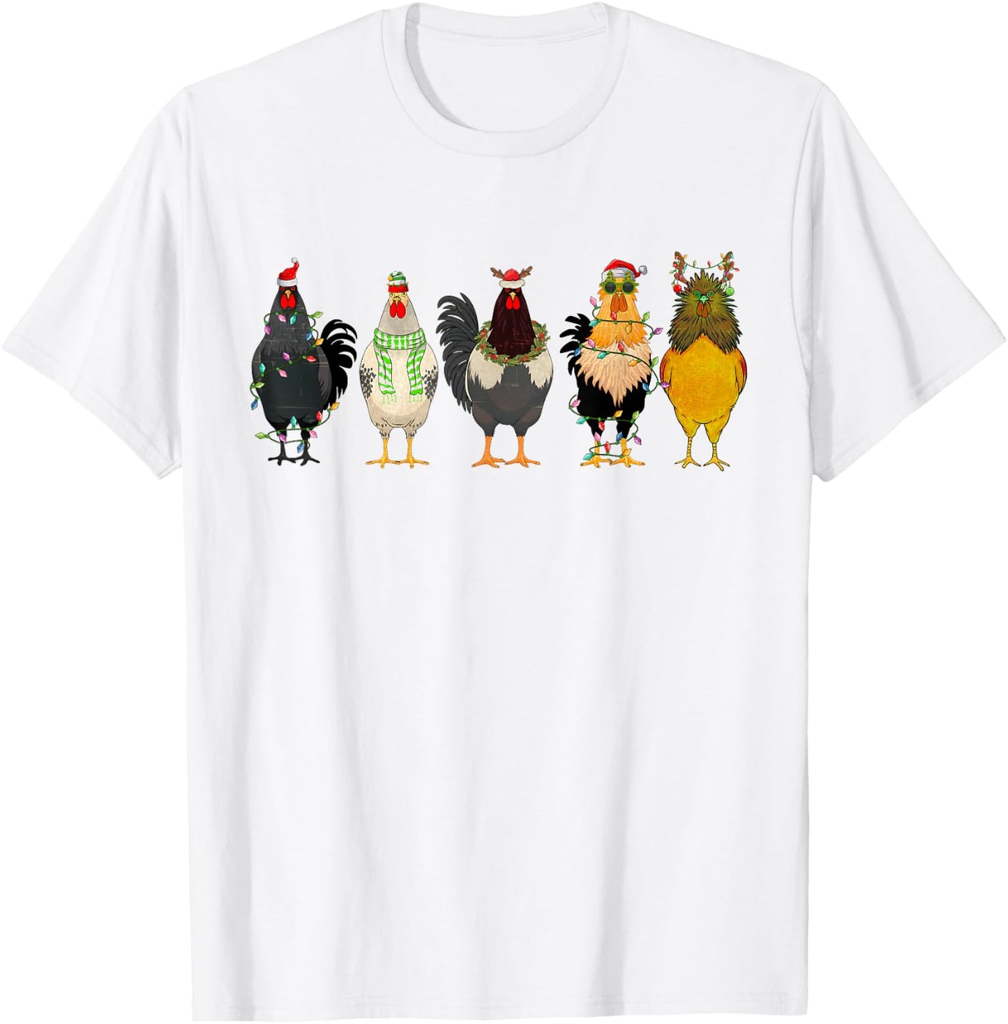 Christmas Chickens Funny Chicks XMAS Lights Cat Santa Hat T-Shirt - T-Shirt | White