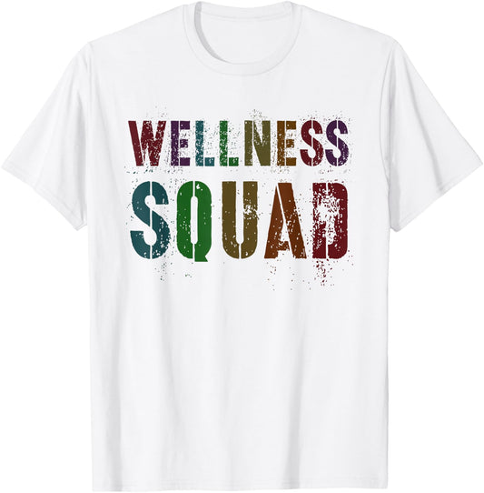 Vintage WELLNESS SQUAD Health Yoga Rocks Nurse Trainer Gym T-Shirt - T-Shirt | White
