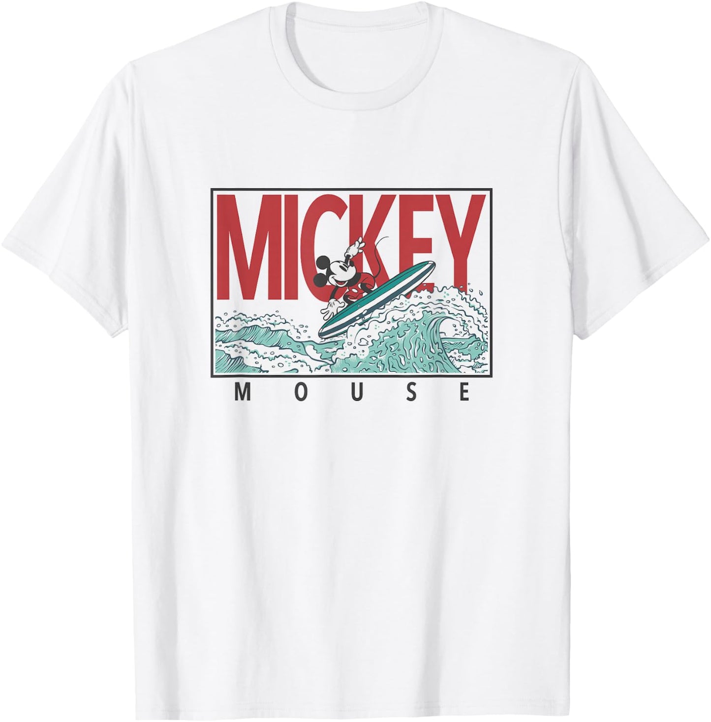 Disney Mickey And Friends Mickey Surfing Retro Chest Poster T-Shirt - T-Shirt | White