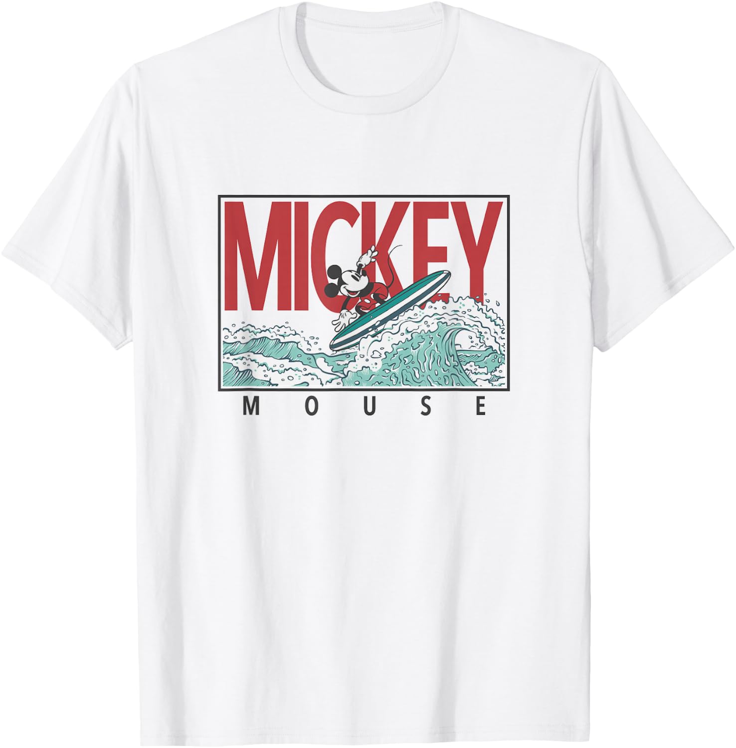 Disney Mickey And Friends Mickey Surfing Retro Chest Poster T-Shirt - T-Shirt | White