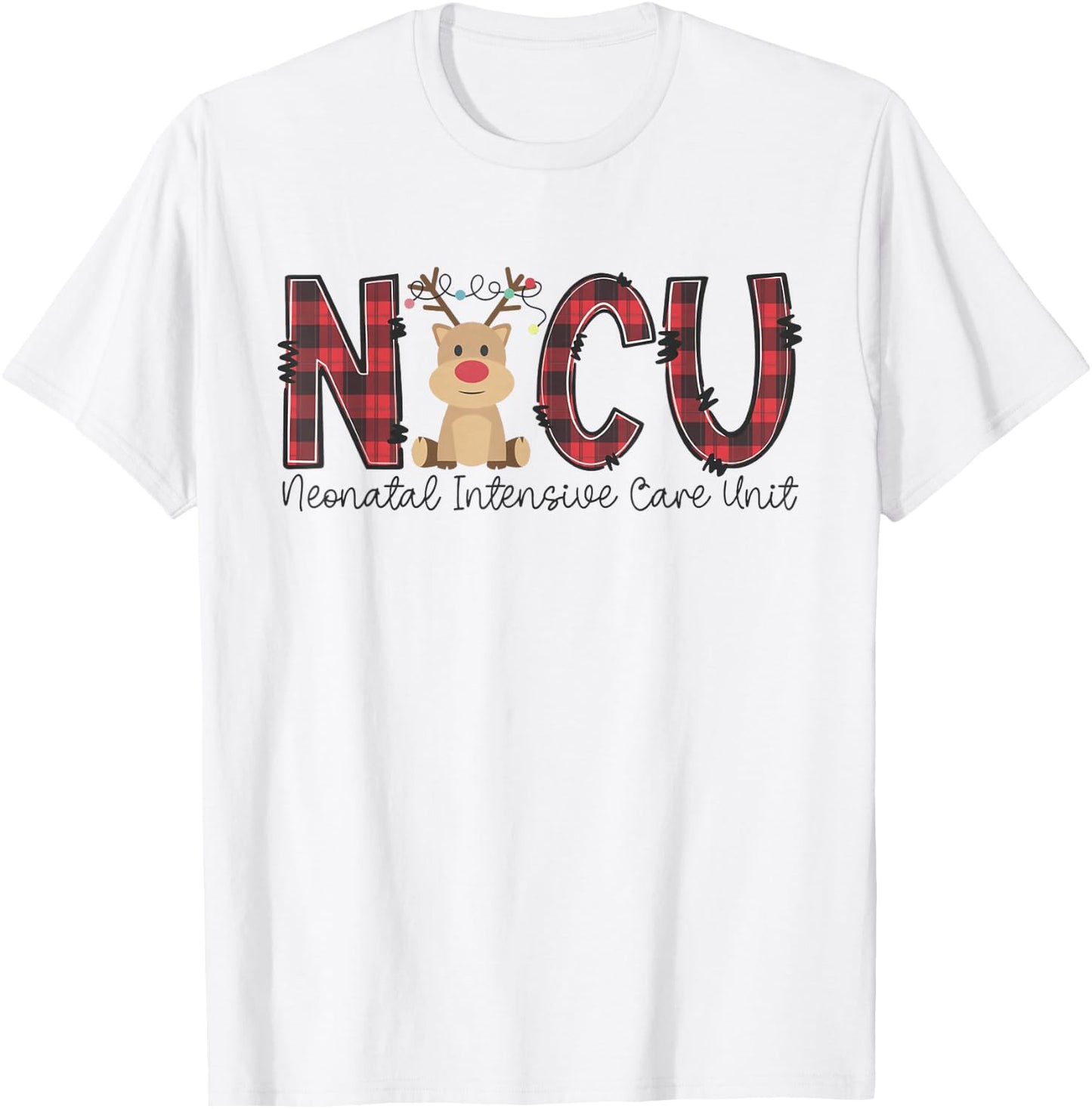 NICU Nurse Christmas Reindeer Neonatal Intensive Care Unit T-Shirt - T-Shirt | White