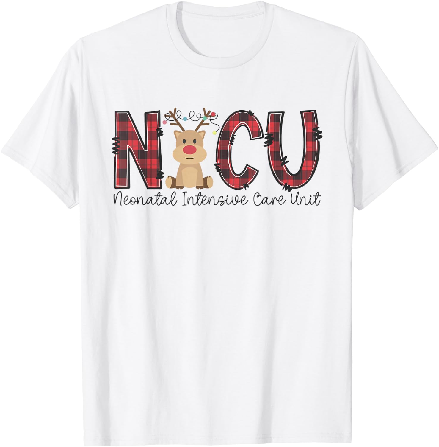 NICU Nurse Christmas Reindeer Neonatal Intensive Care Unit T-Shirt - T-Shirt | White