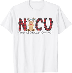 NICU Nurse Christmas Reindeer Neonatal Intensive Care Unit T-Shirt - T-Shirt | White