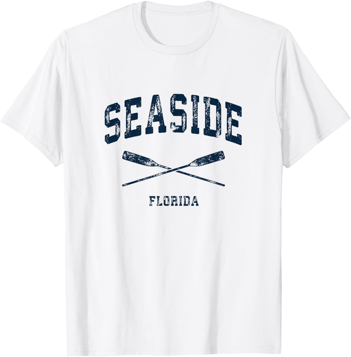 Seaside Florida Vintage Nautical Crossed Oars Navy T-Shirt - T-Shirt | White