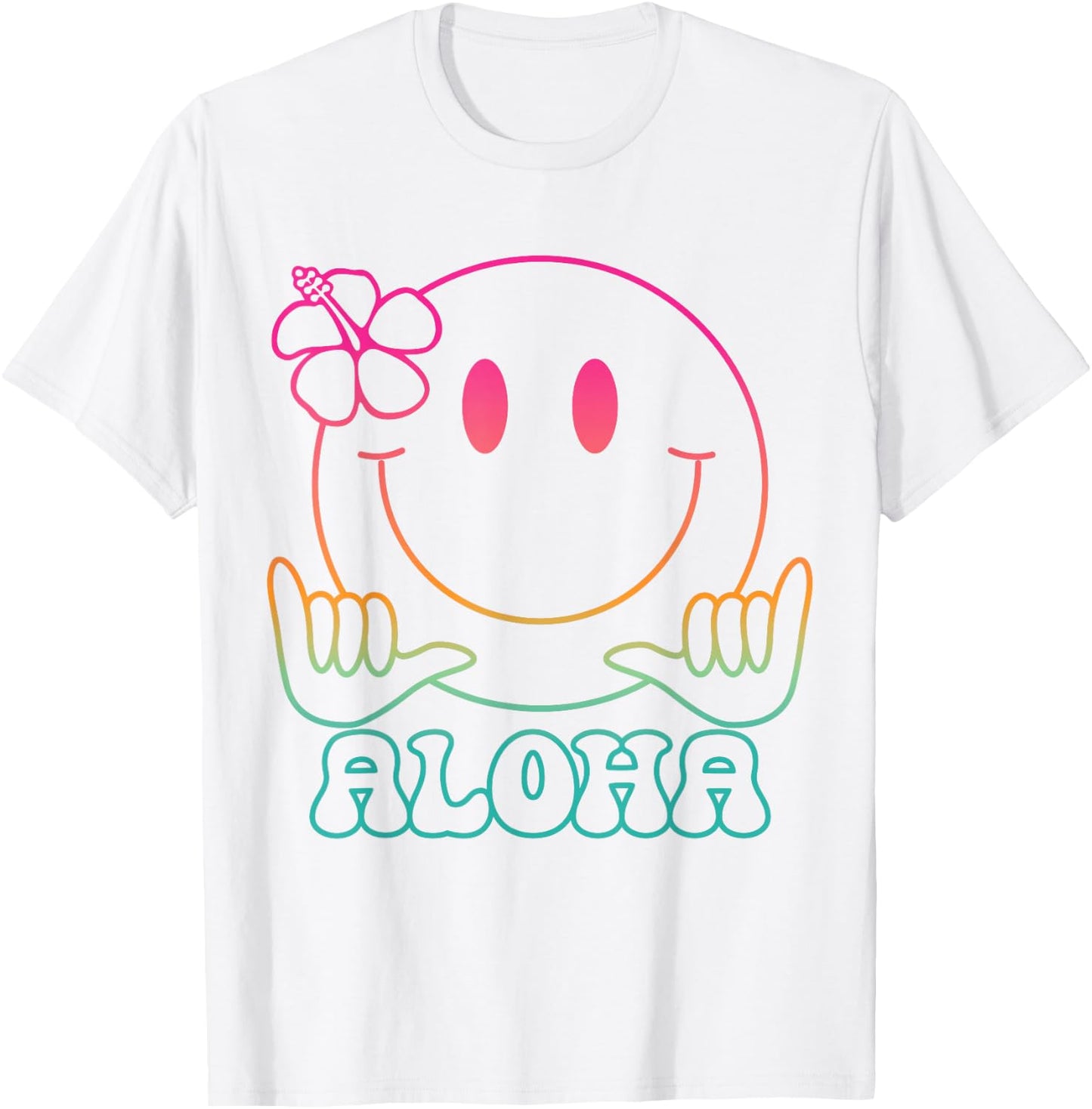 Aloha Hawaiian Cute Smile Face Shaka Hibiscus Kids Girls T-Shirt - T-Shirt | White