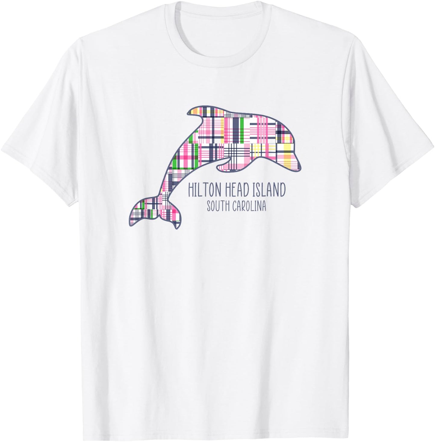 Kids Hilton Head Island South Carolina Preppy Plaid Dolphin T-Shirt - T-Shirt | White
